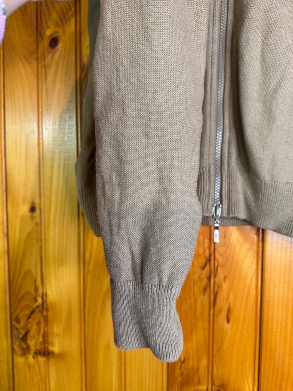 Worth Olive-Tan Knit Green Zip-Front Cardigan Sweater - Picture 4 of 7